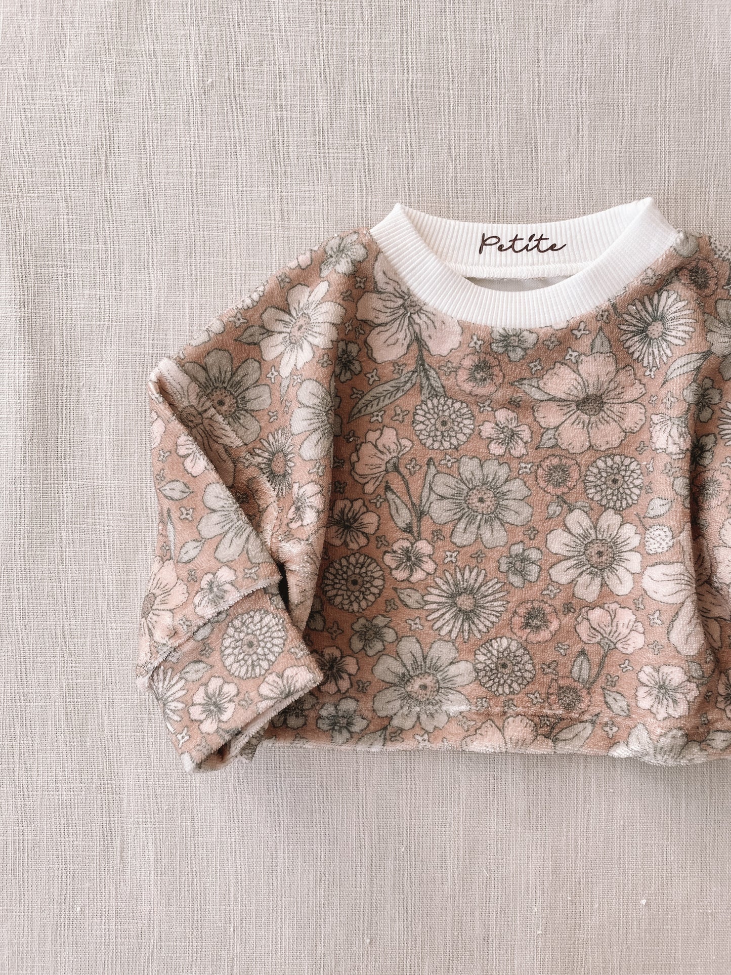 Terry sweater / bold floral caramel