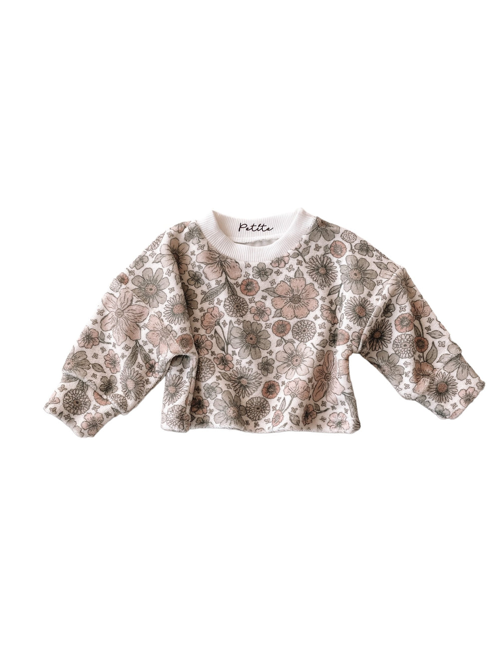 Terry sweater / bold floral ecru