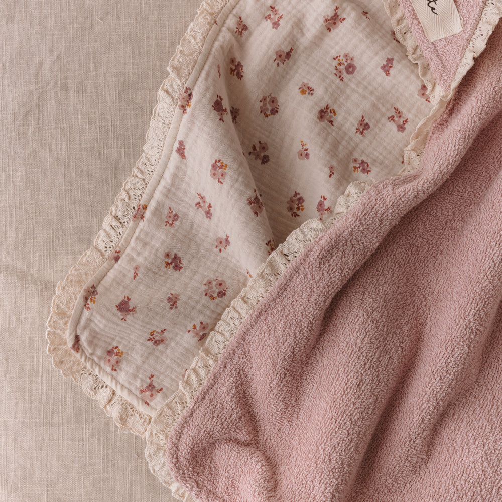 
                      
                        Baby Hooded towel  /  blush floral + lace
                      
                    