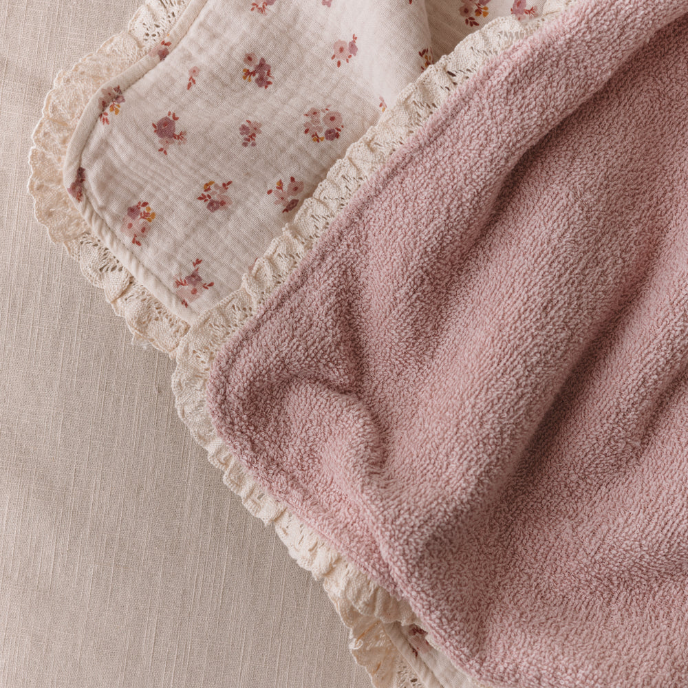 
                      
                        Baby Hooded towel  /  blush floral + lace
                      
                    