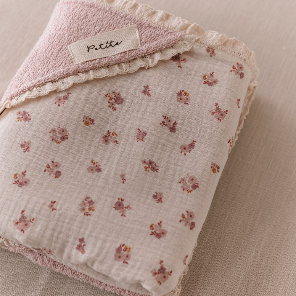 
                      
                        Baby Hooded towel  /  blush floral + lace
                      
                    