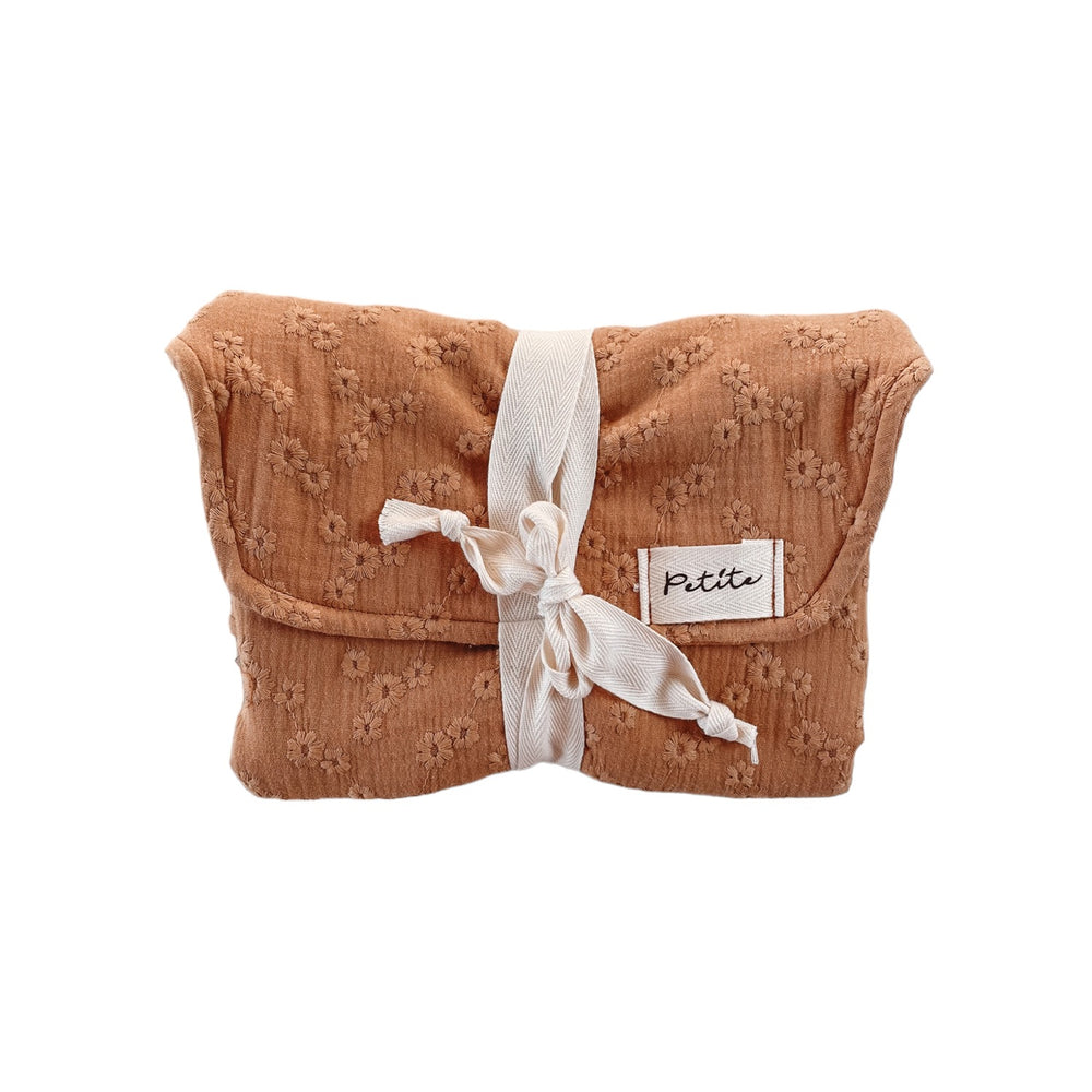 Diaper changing pad / embroidered caramel