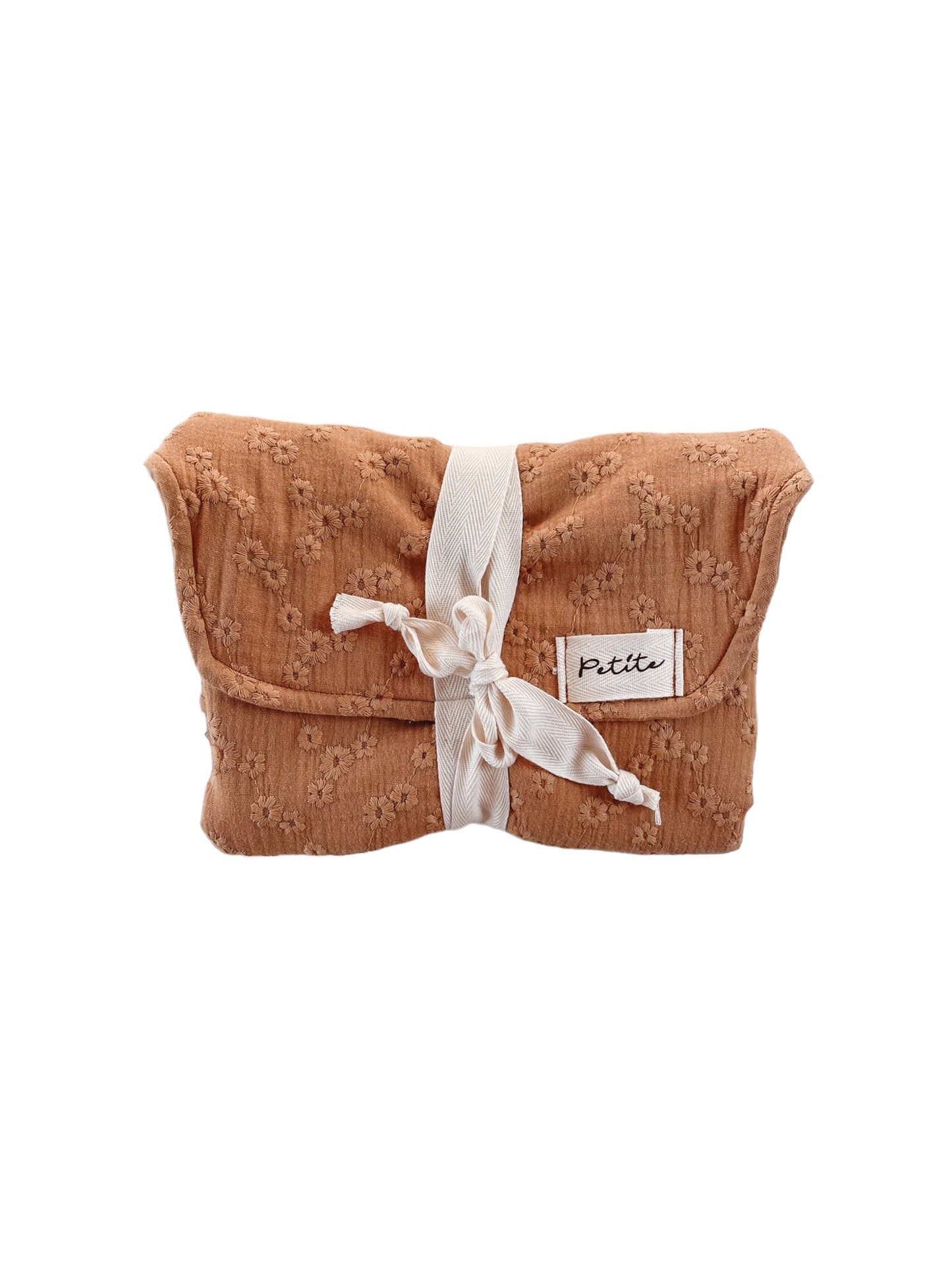 Diaper changing pad / embroidered caramel