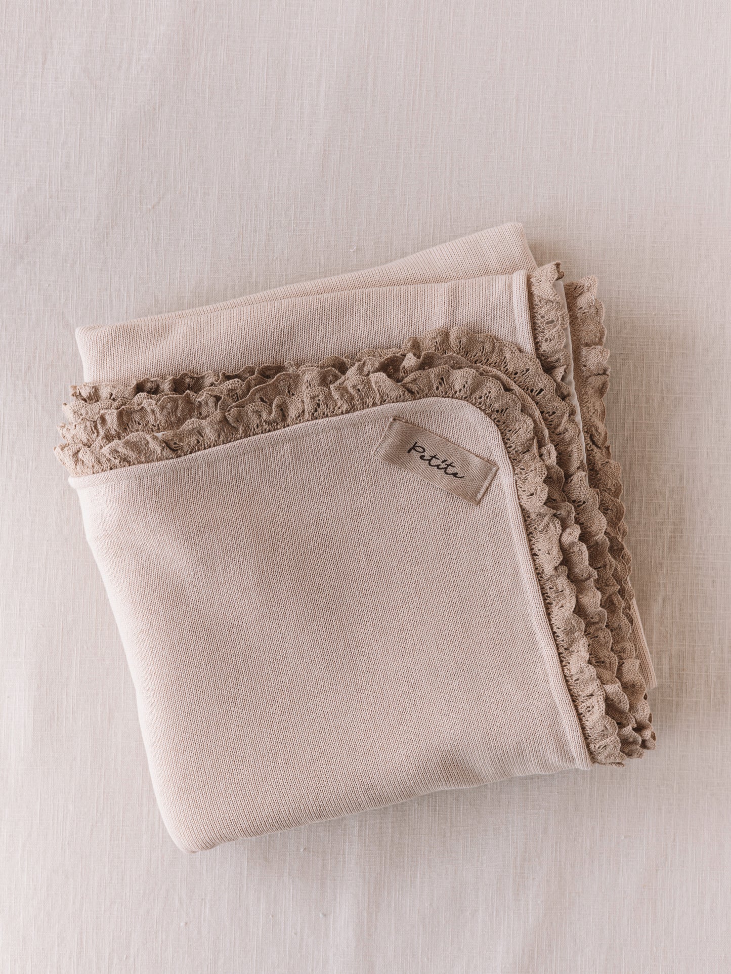 Knit + Muslin Blanket /  light beige + lace