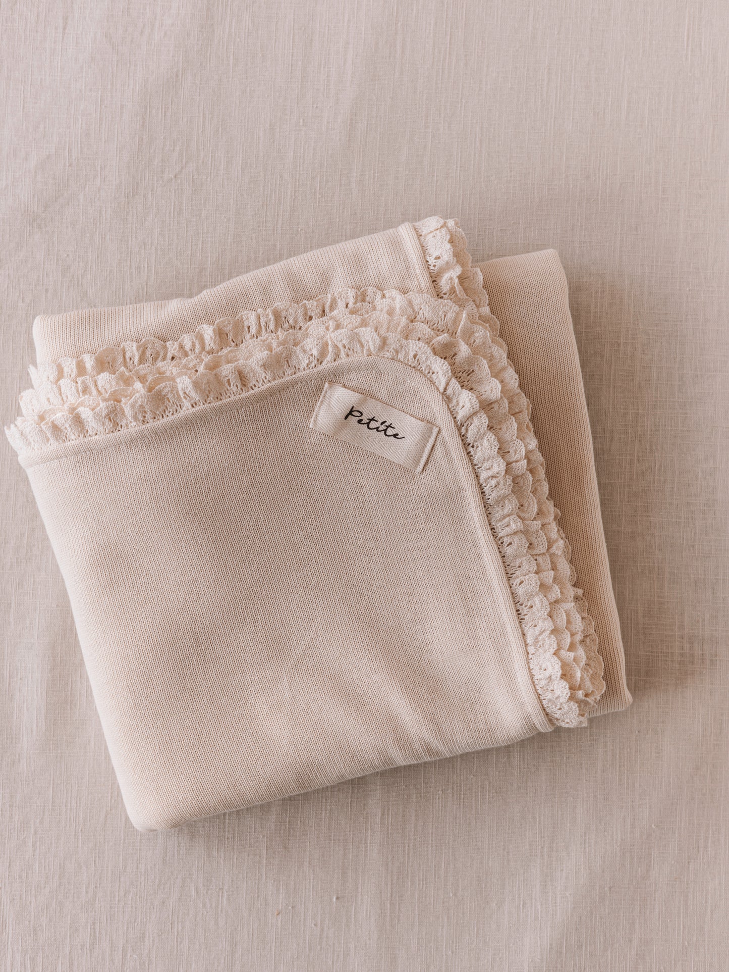 Knit + Muslin Blanket /  buttercream + lace