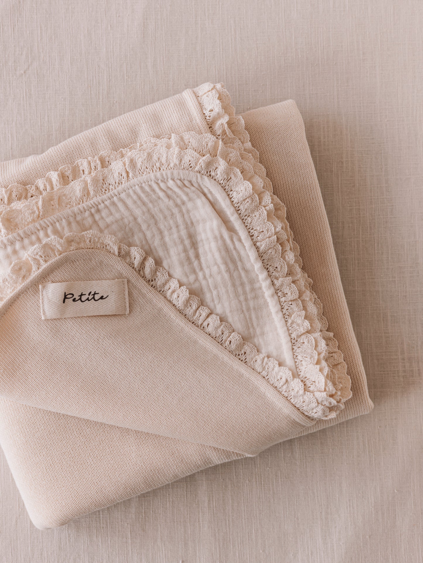 Knit + Muslin Blanket /  buttercream + lace