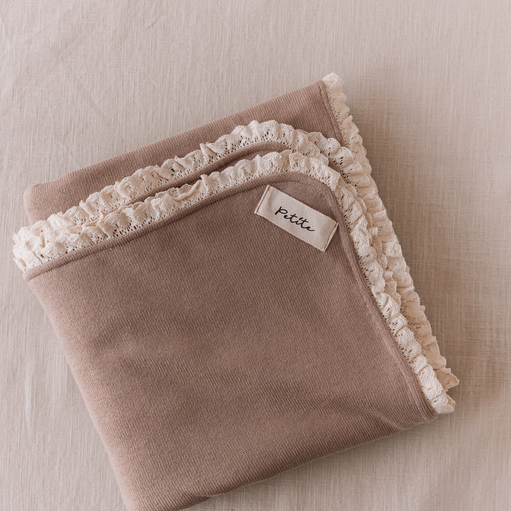 Knit + Muslin Blanket /  dark beige + lace