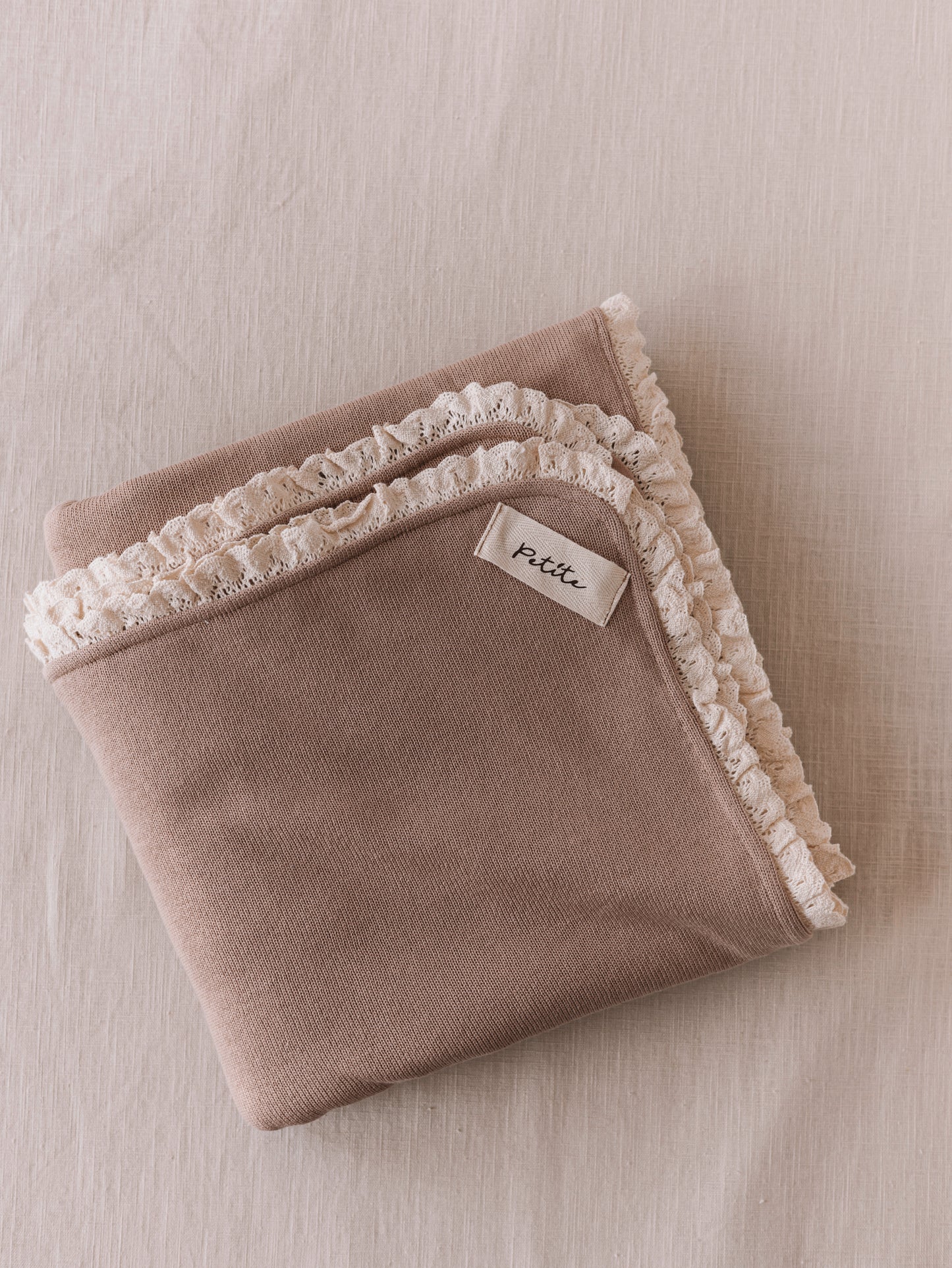 Knit + Muslin Blanket /  dark beige + lace