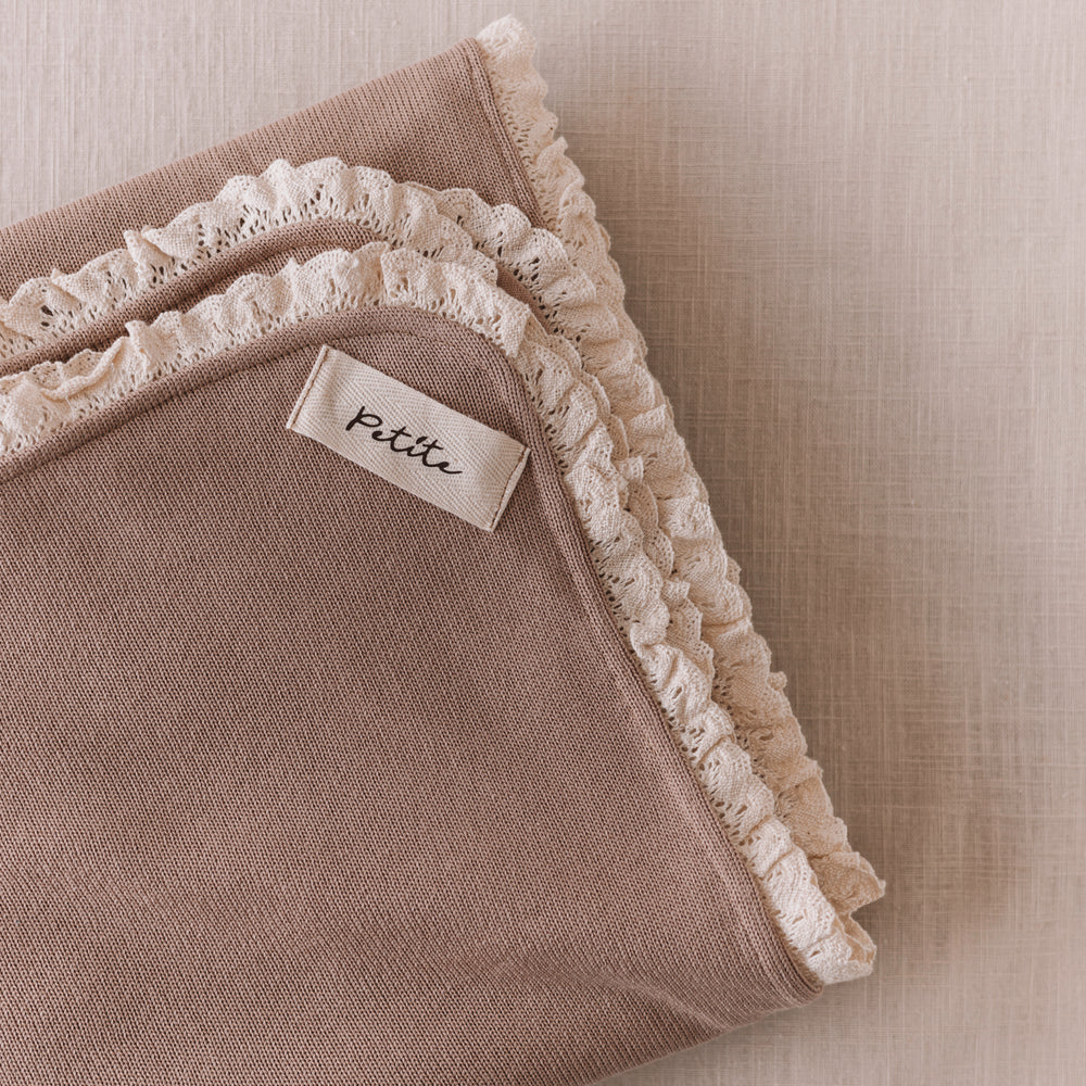 Knit + Muslin Blanket /  dark beige + lace