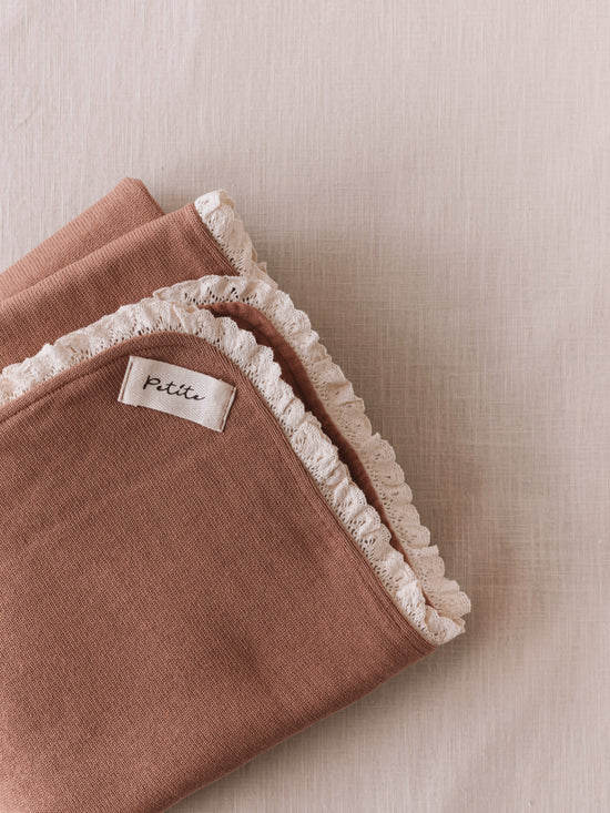 Knit + Muslin Blanket /  clay + lace