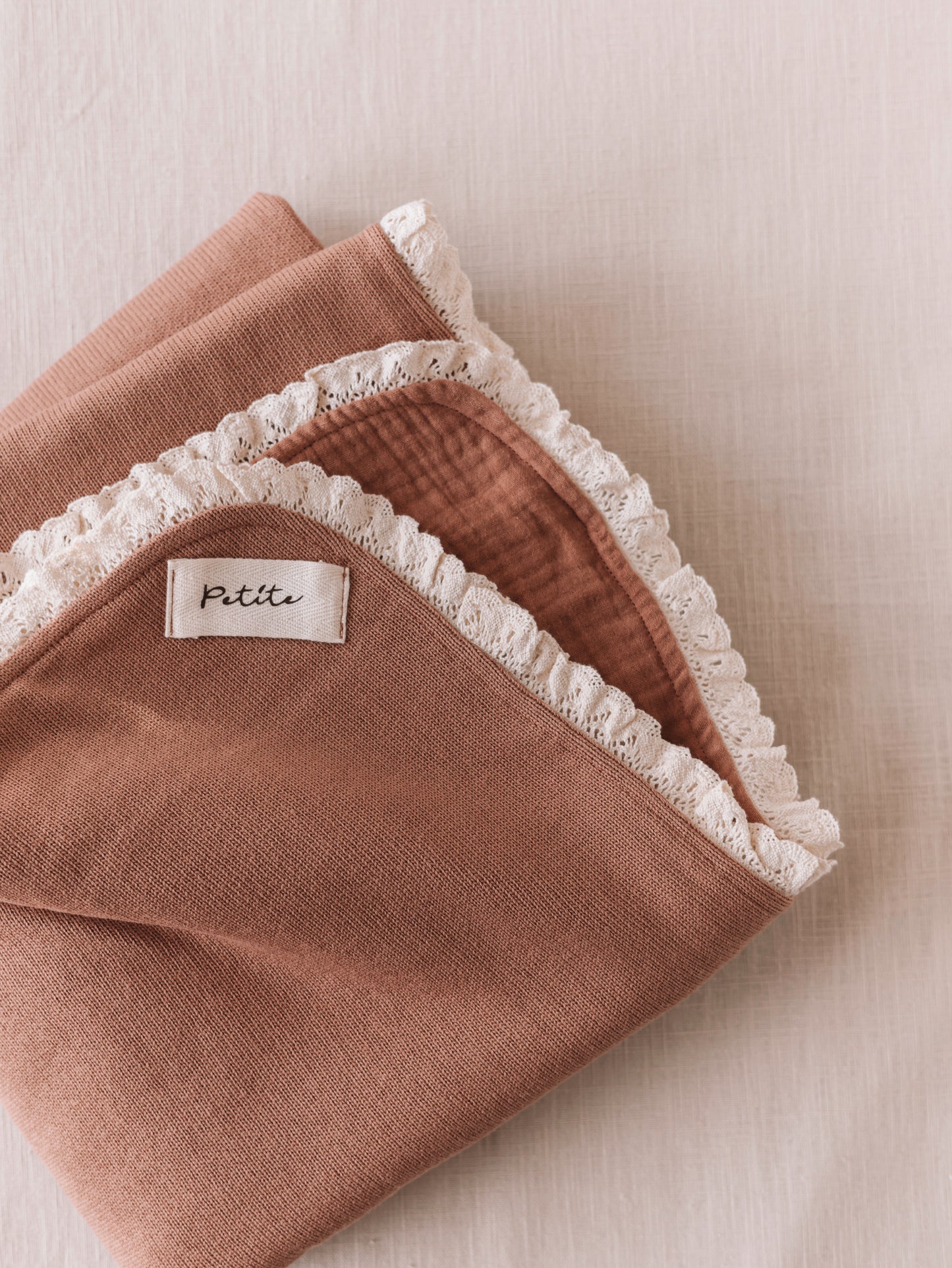Knit + Muslin Blanket /  clay + lace