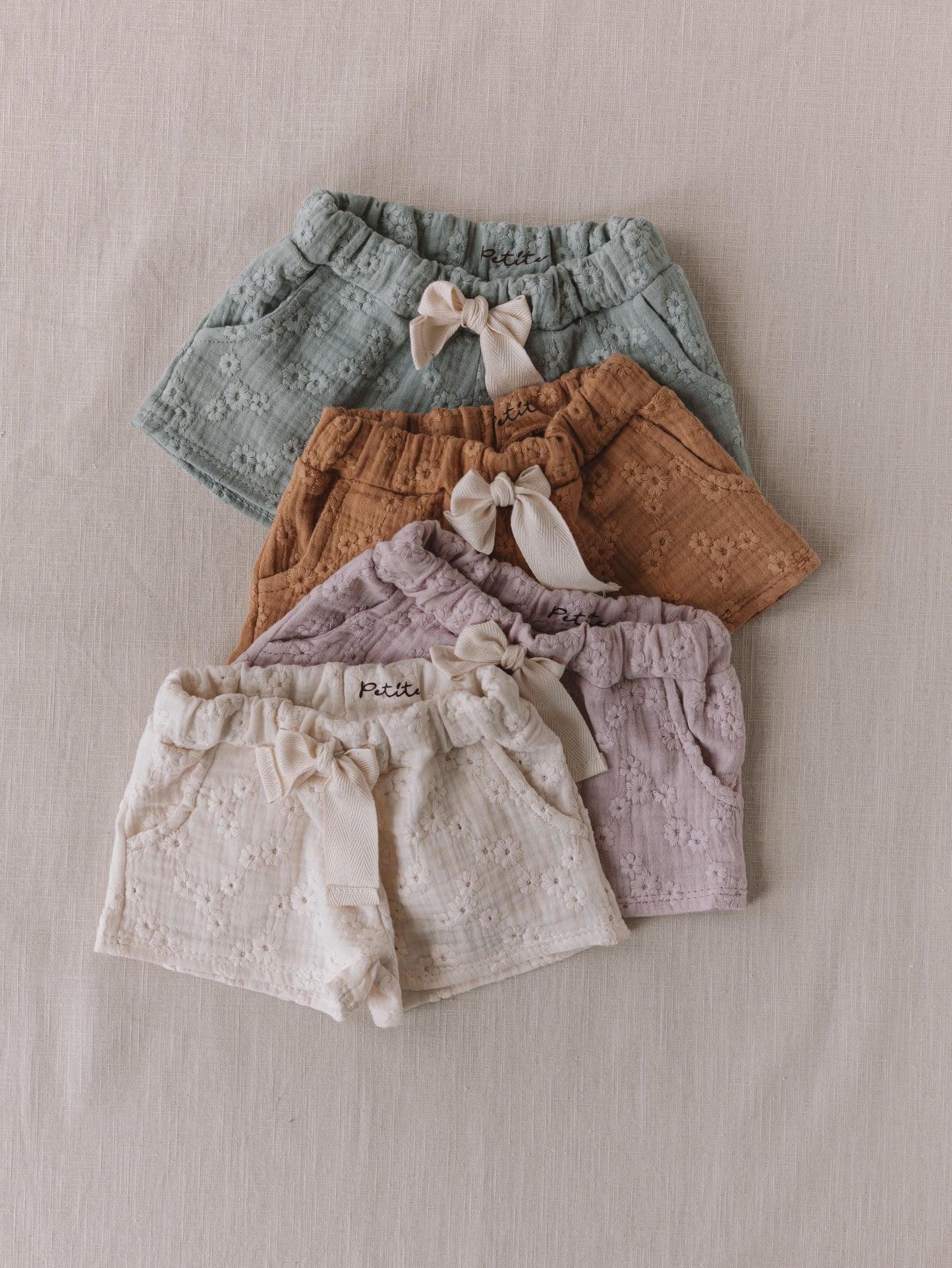 Embroidered muslin shorts