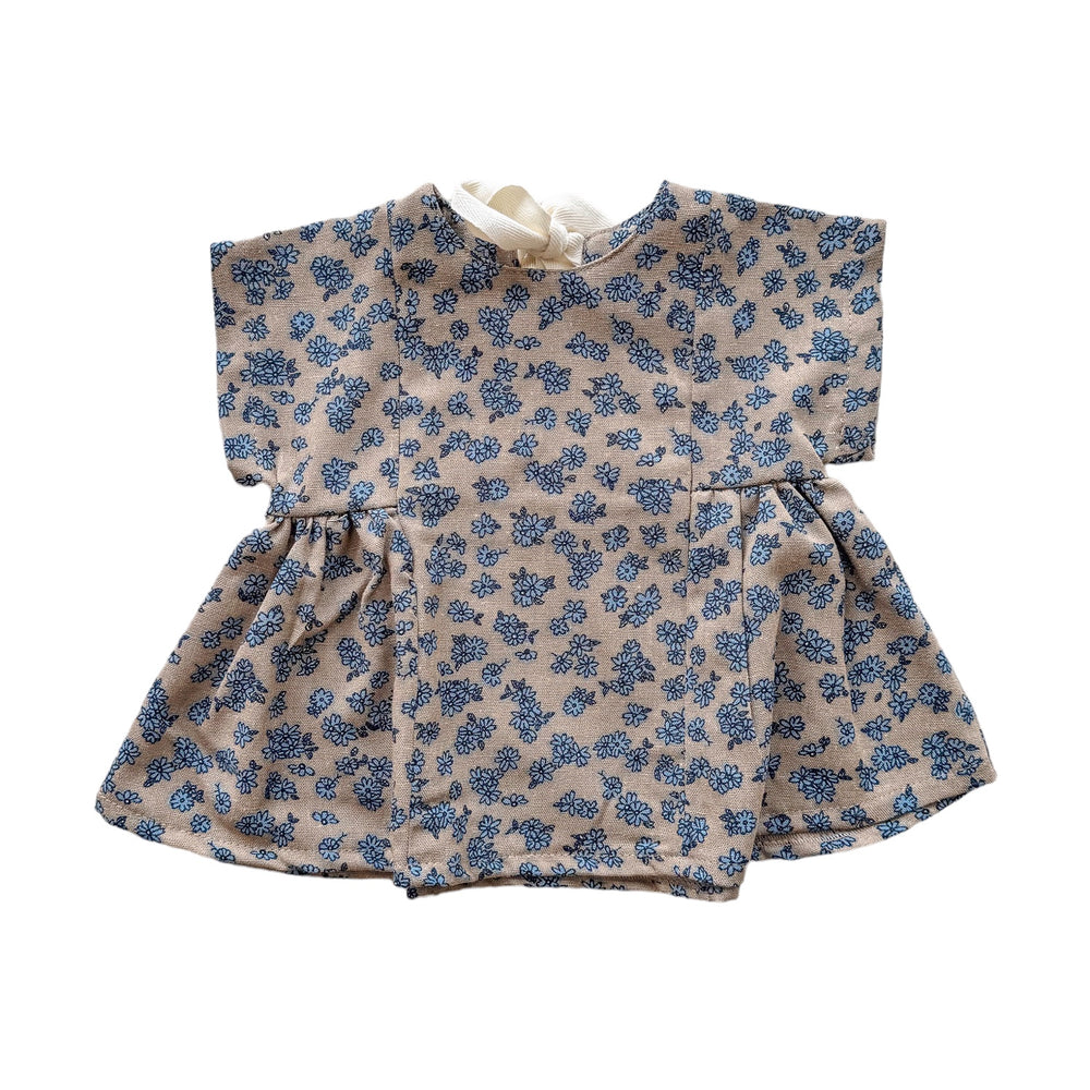 Lanena obleka Malia / tiny flowers - beige + blue