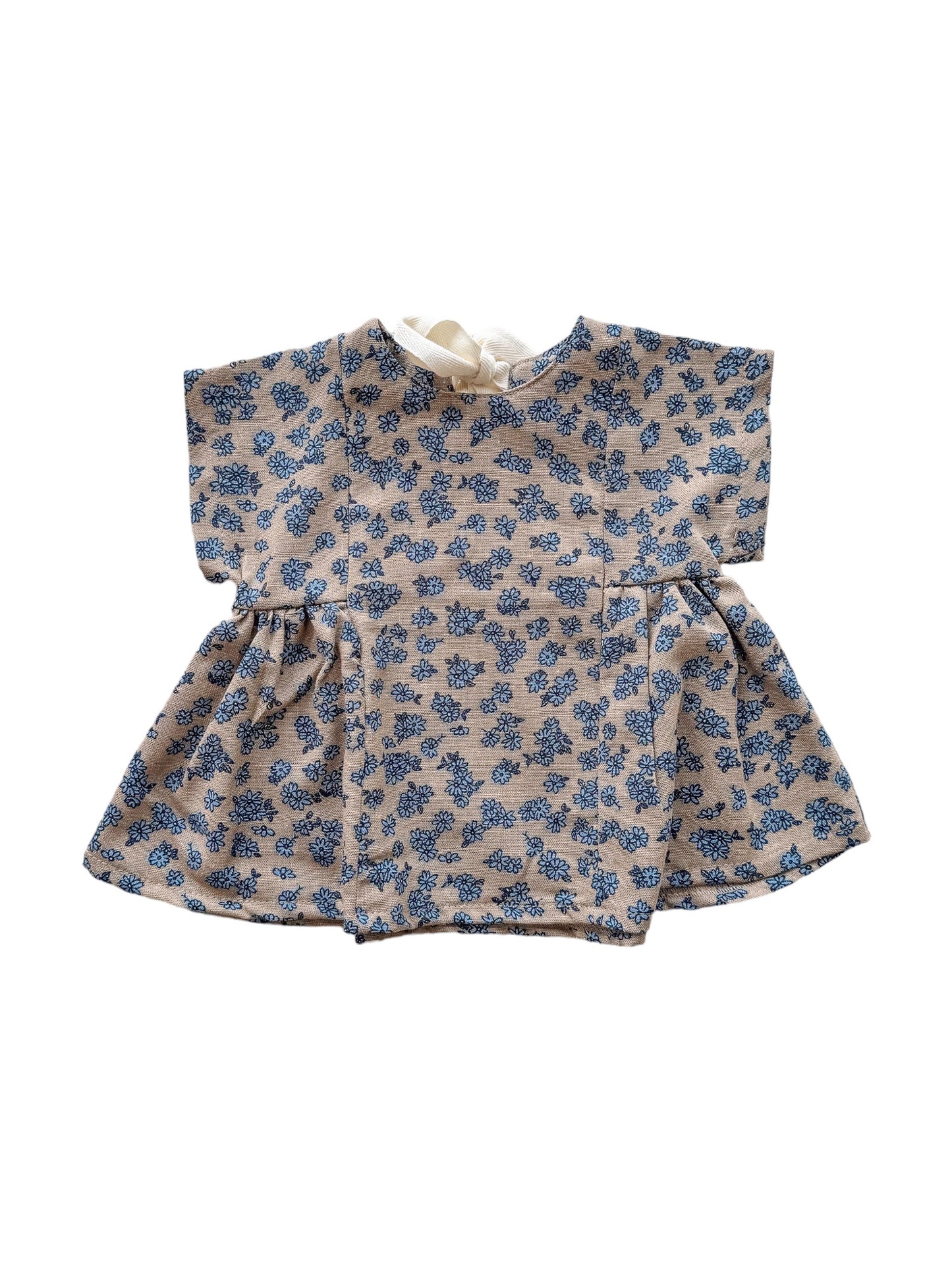 Lanena obleka Malia / tiny flowers - beige + blue