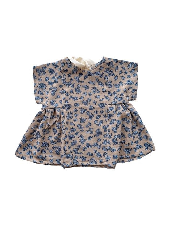 Malia linen dress / tiny flowers - beige + blue