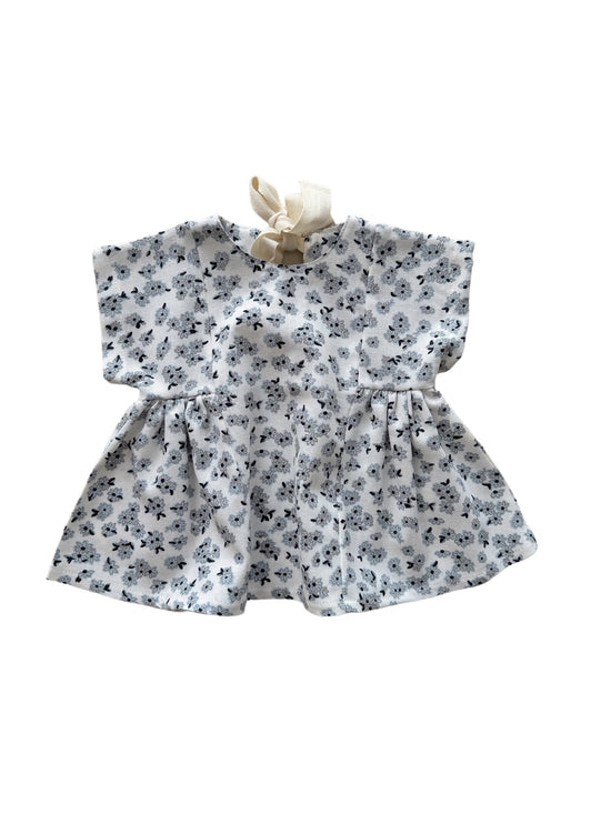 Malia linen dress / tiny flowers - ivory + light blue