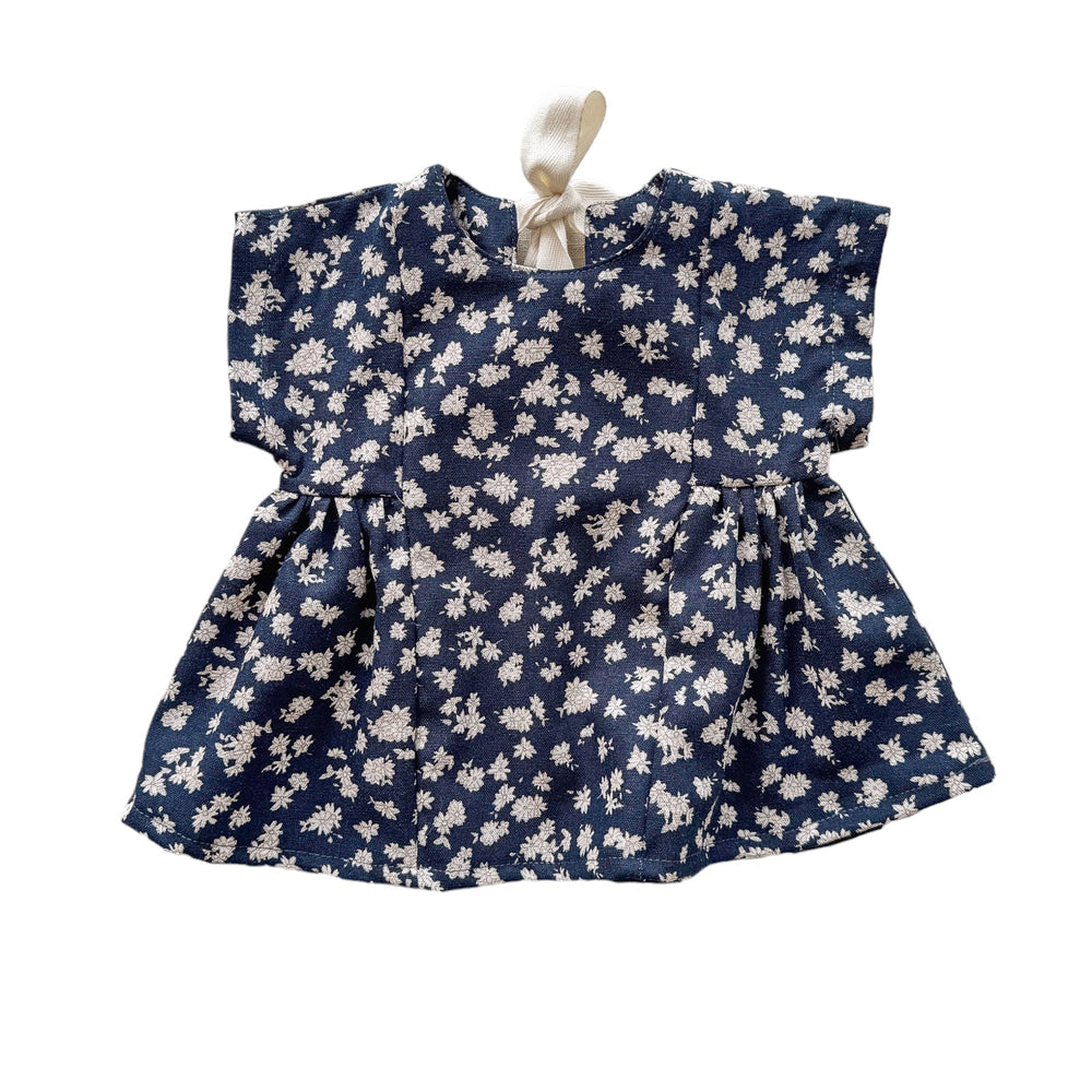 Lanena obleka Malia / tiny flowers - navy