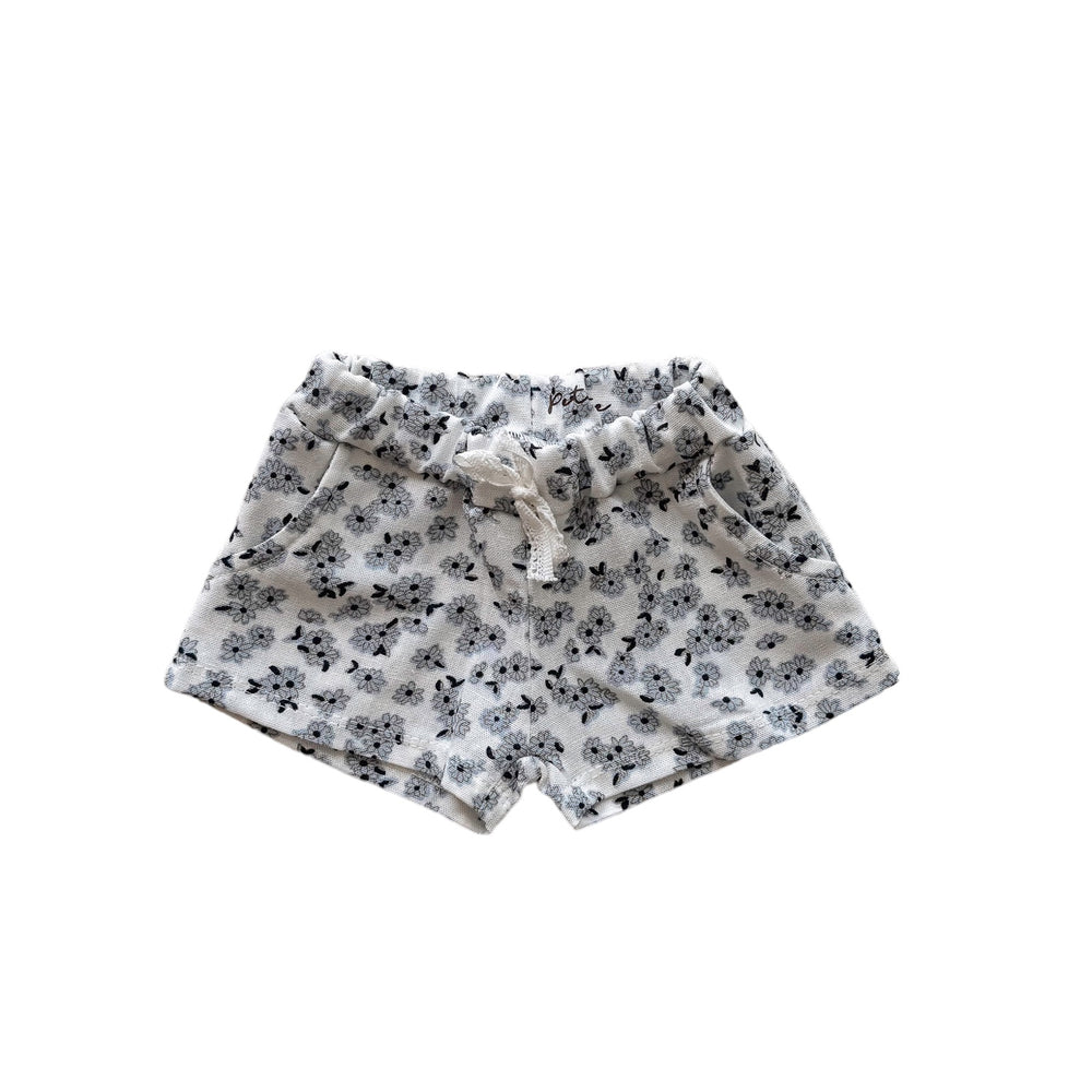 Linen shorts / tiny flowers - ivory + light blue