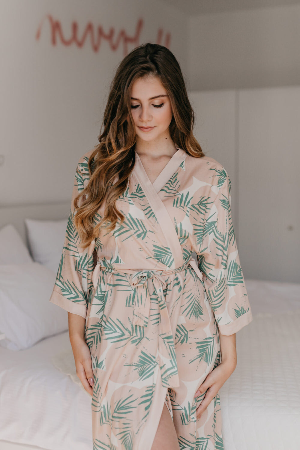 Floral viscose robe / emerald