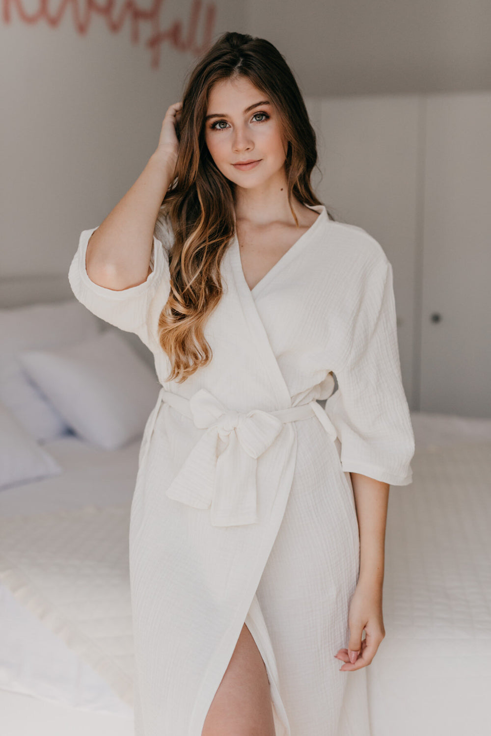 Muslin 100% cotton robe / light vanilla