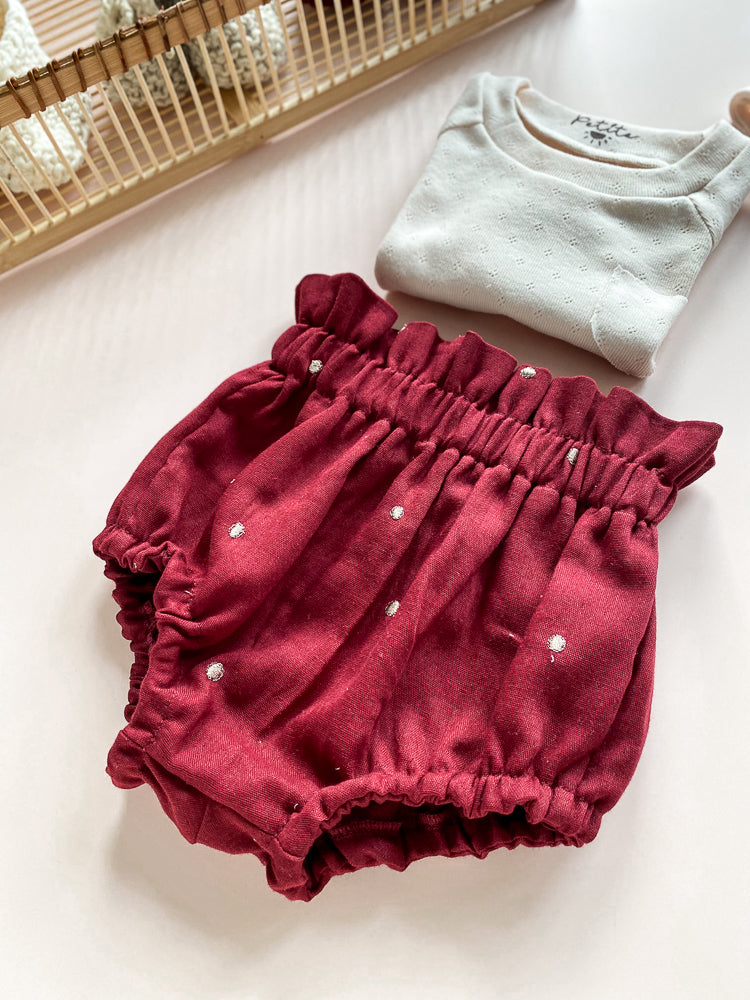 Baby bloomers / Christmas red + embroidered dots