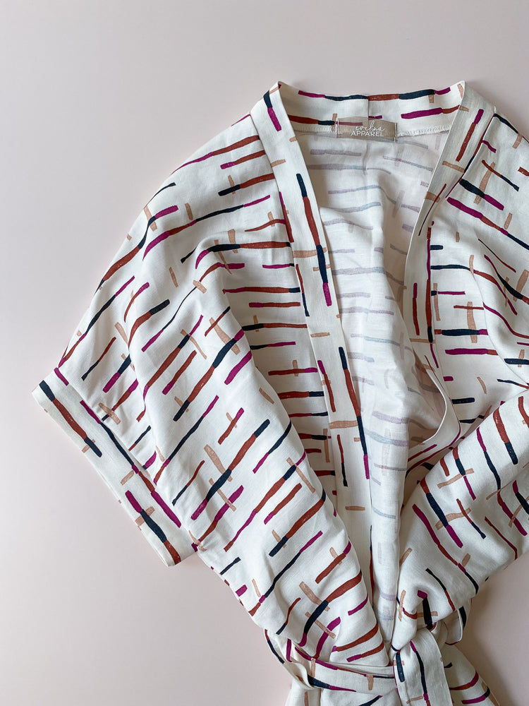 Kimono / linen - ivory stripes