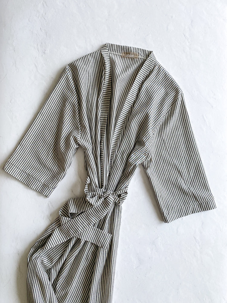 Cotton robe / stripes - black & cream