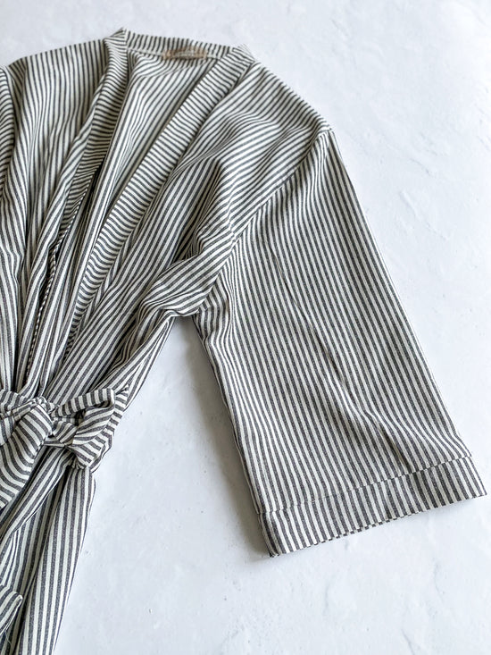 Cotton robe / stripes - black & cream