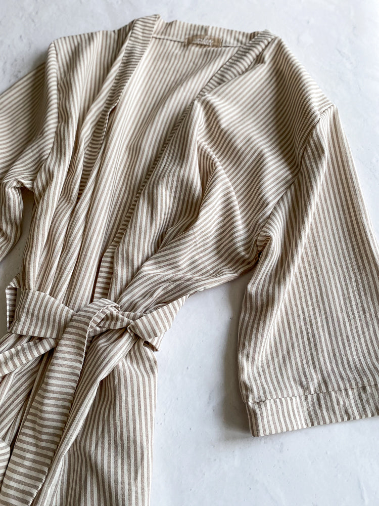 Cotton robe / stripes - beige & cream