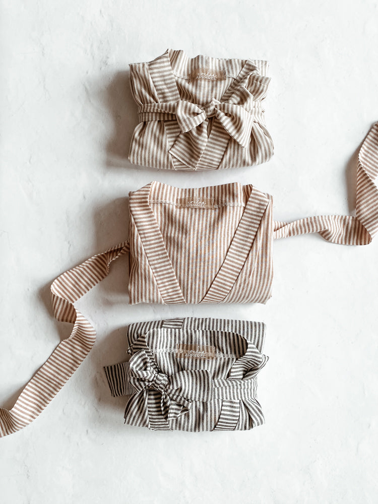 Cotton robe / stripes - beige & cream