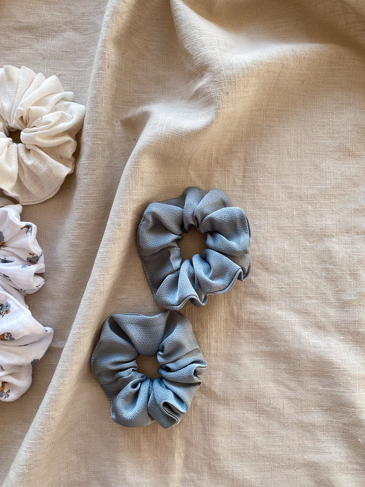 Wide satin scrunchie /  stone blue