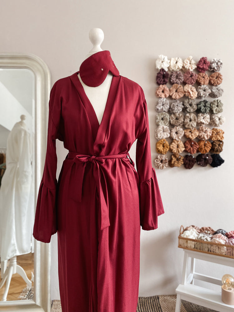 Viscose ruffle robe / burgundy