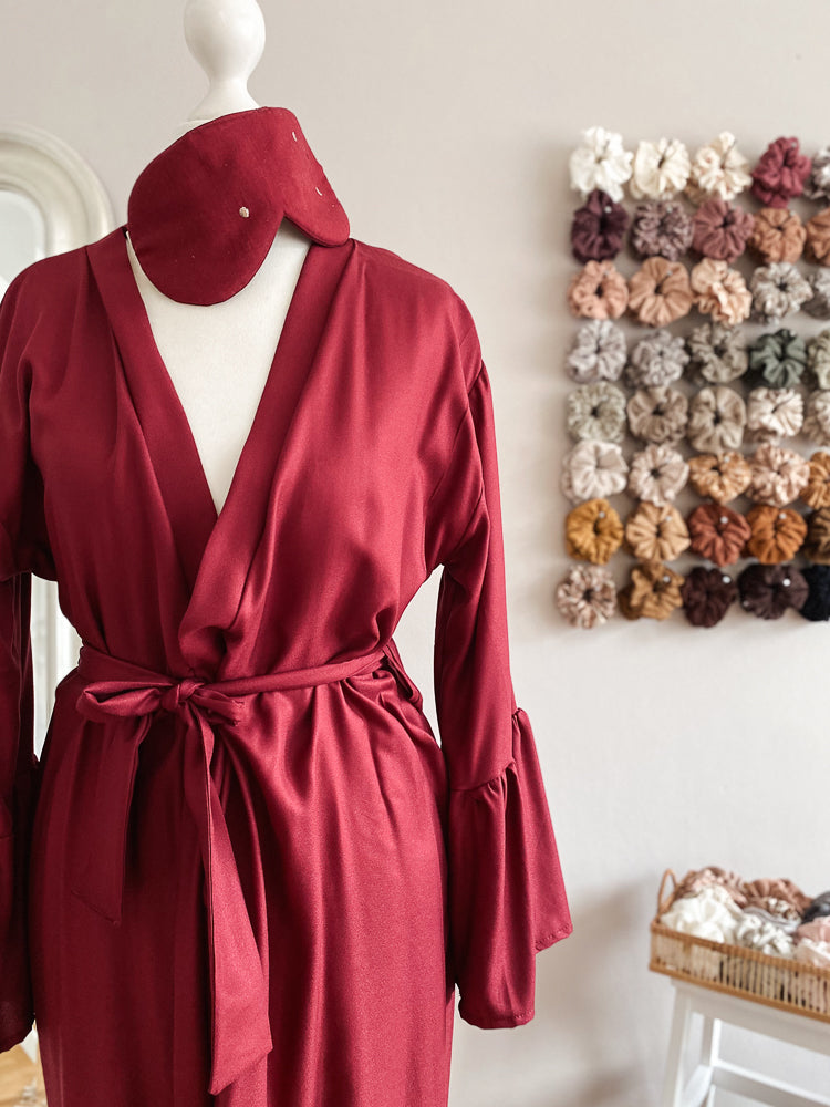 Viscose ruffle robe / burgundy