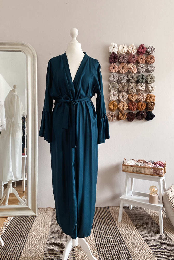 Viscose ruffle robe / petrol