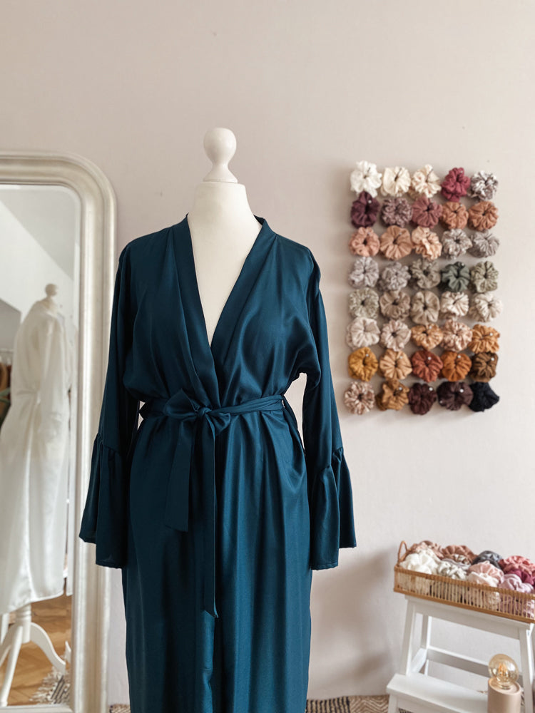 Viscose ruffle robe / petrol