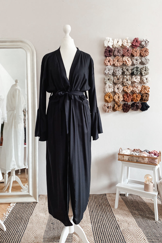 Viscose ruffle robe / black