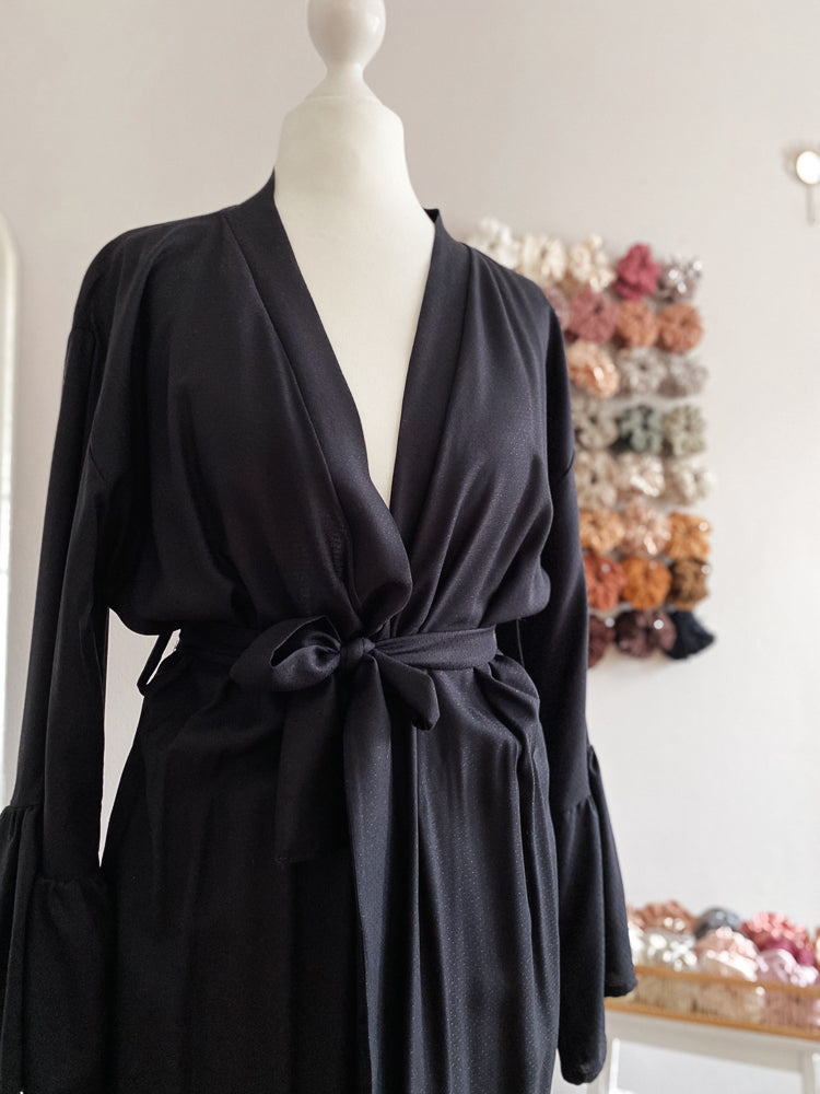 Viscose ruffle robe / black
