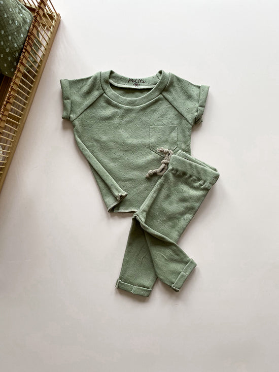 Load image into Gallery viewer, Baby leggings / olive pointoille
