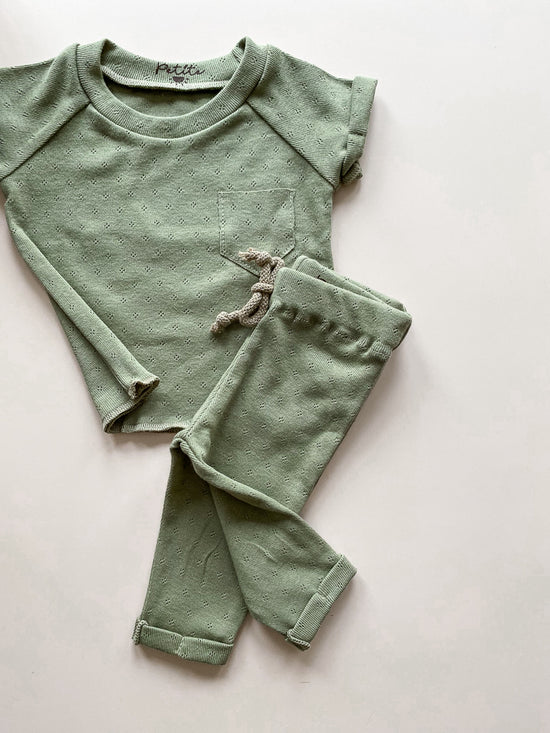Load image into Gallery viewer, Baby leggings / olive pointoille
