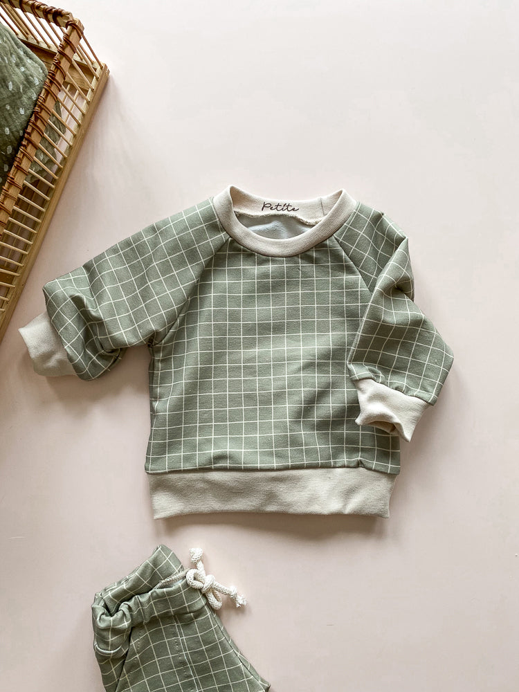 Load image into Gallery viewer, Baby cotton sweater / checkers - olive
