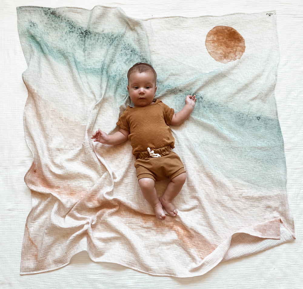 Muslin swaddle / watercolor beach