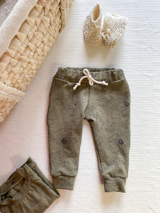 Baby linen pants / tshirt - Olive floral