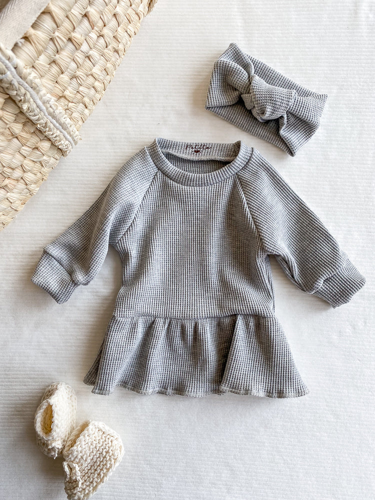 
                      
                        Girly ruffle dress / light grey waffle
                      
                    