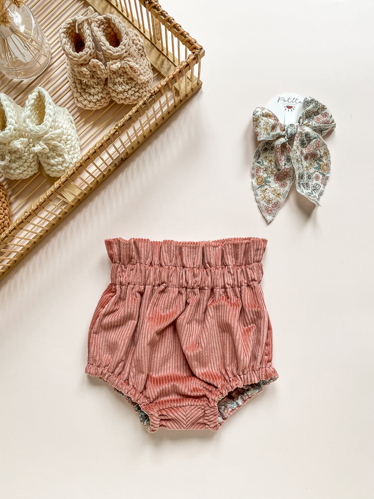 Muslin bloomers / rose corduroy + blush floral