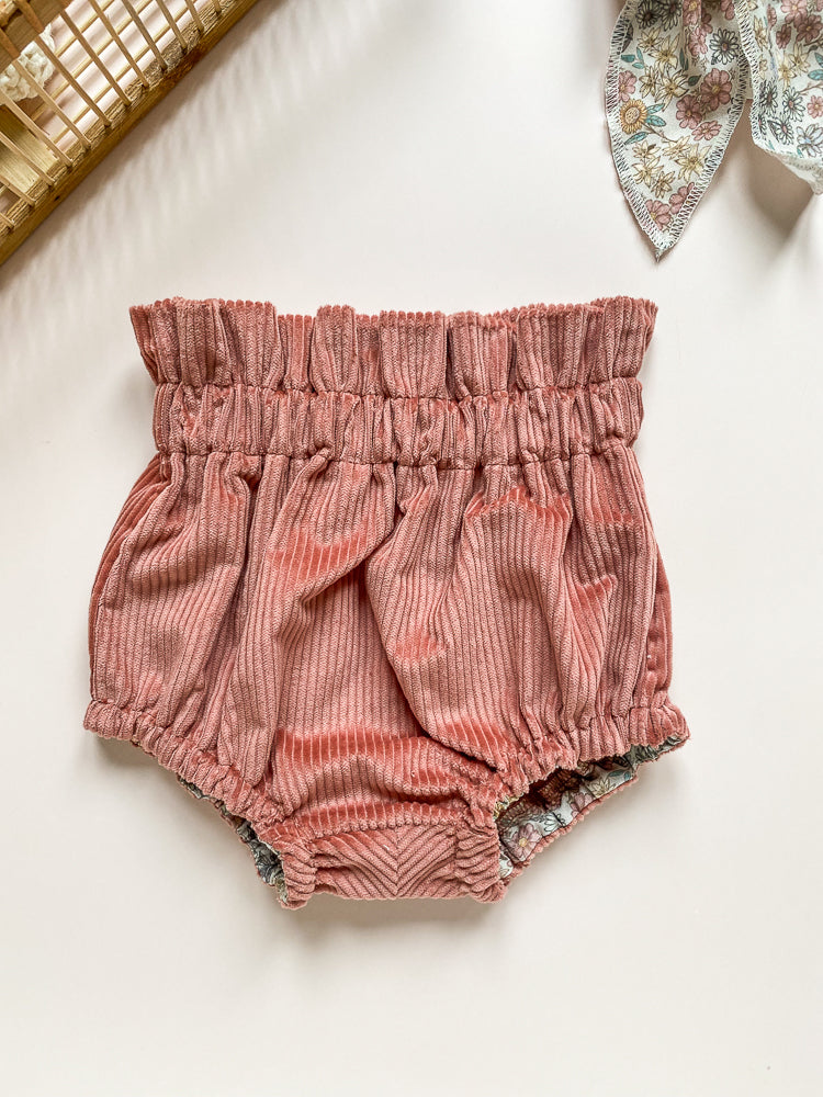 Muslin bloomers / rose corduroy + blush floral