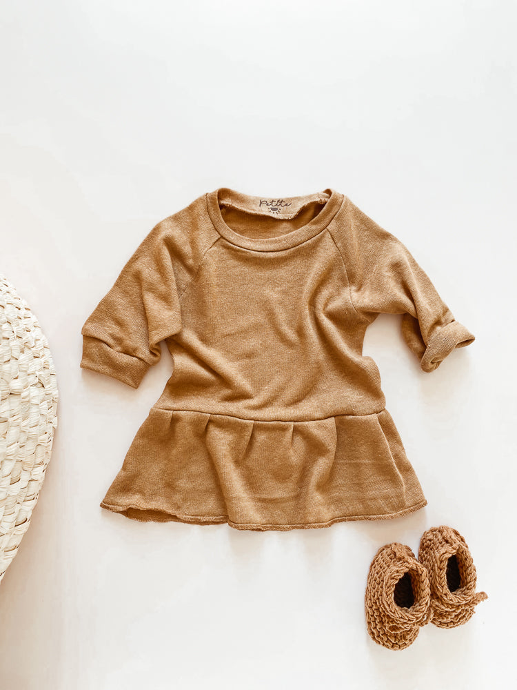 Girly ruffle dress / linen - caramel