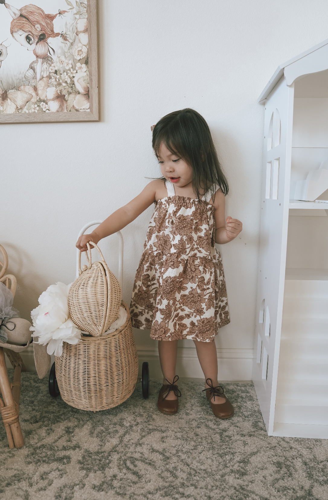 Baby linen dress / floral tan