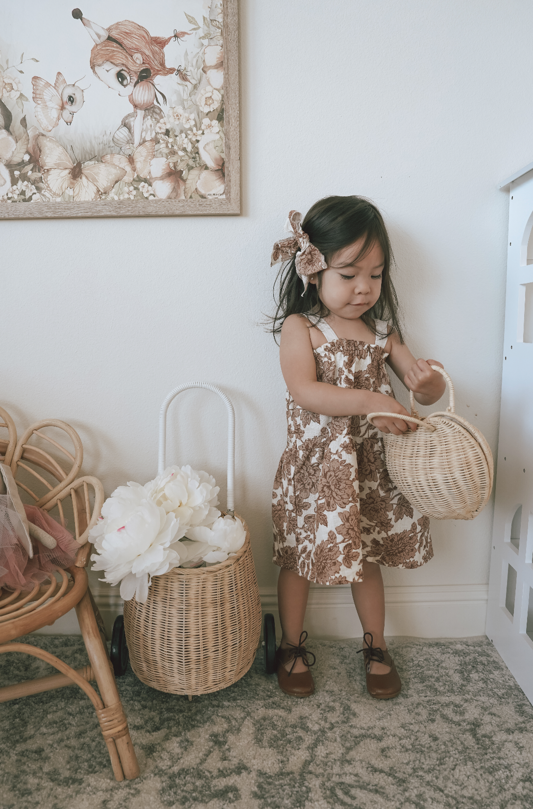 Baby linen dress / floral tan