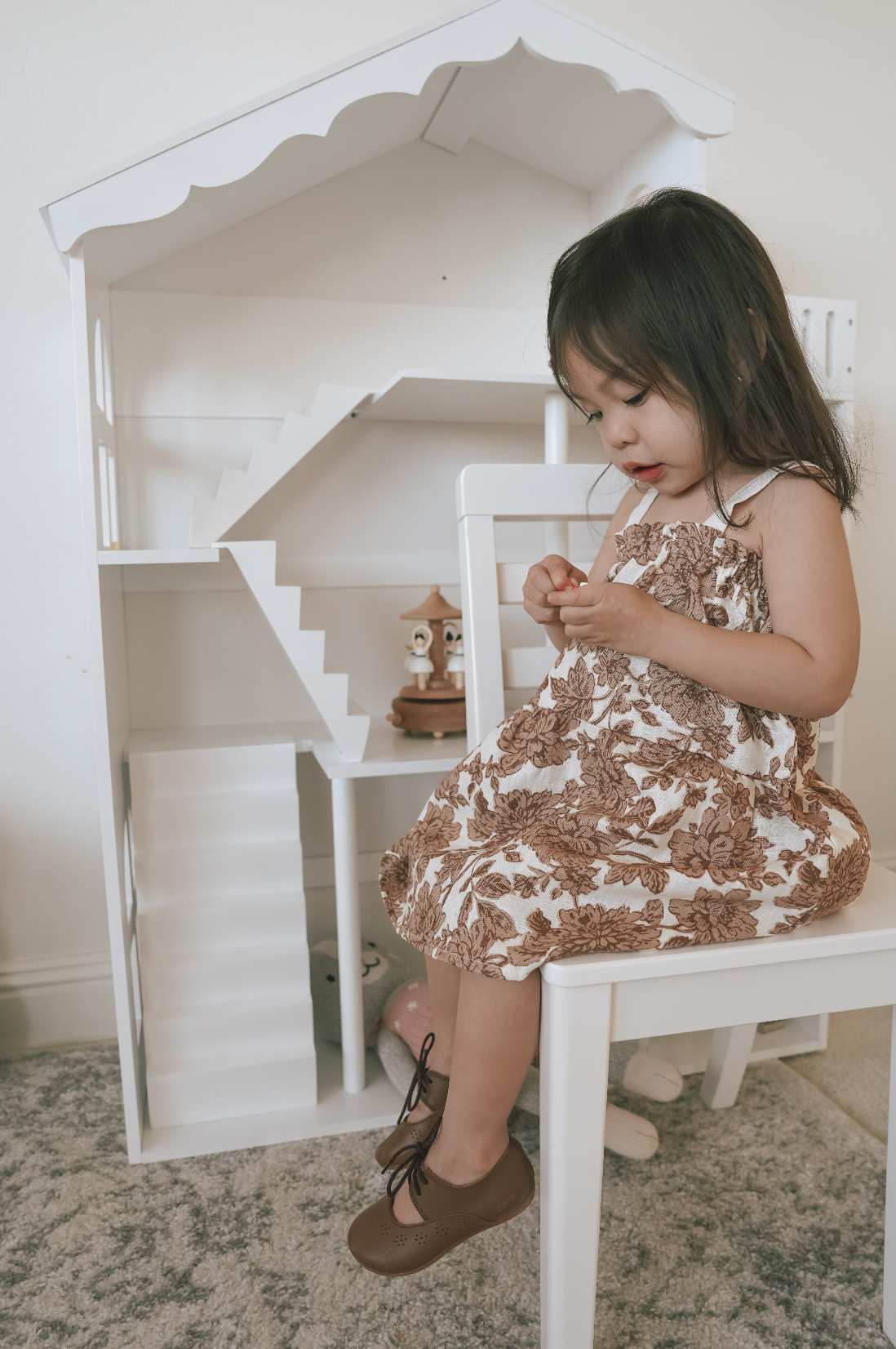 Baby linen dress / floral tan