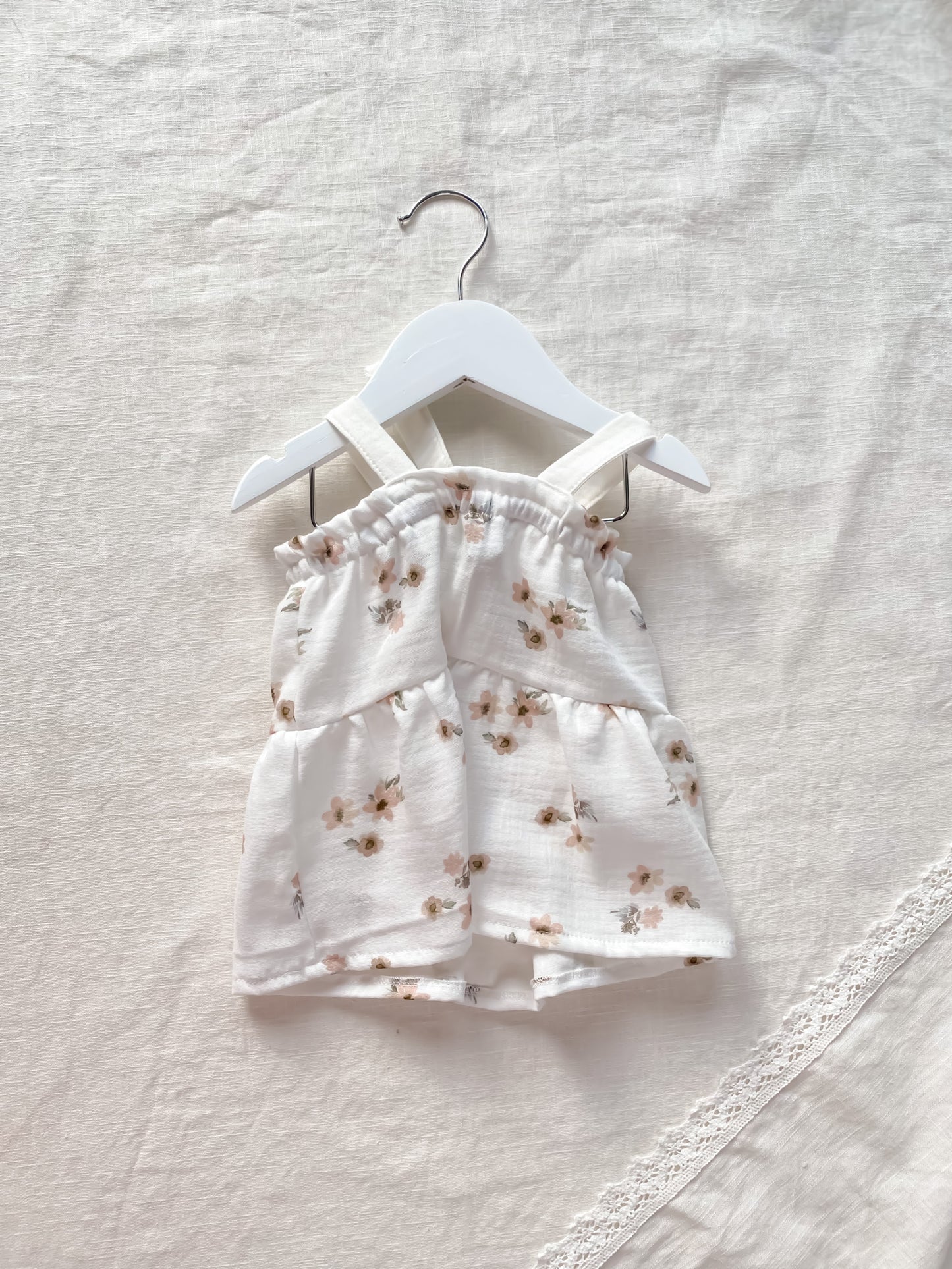 Baby dress / floral muslin - ivory